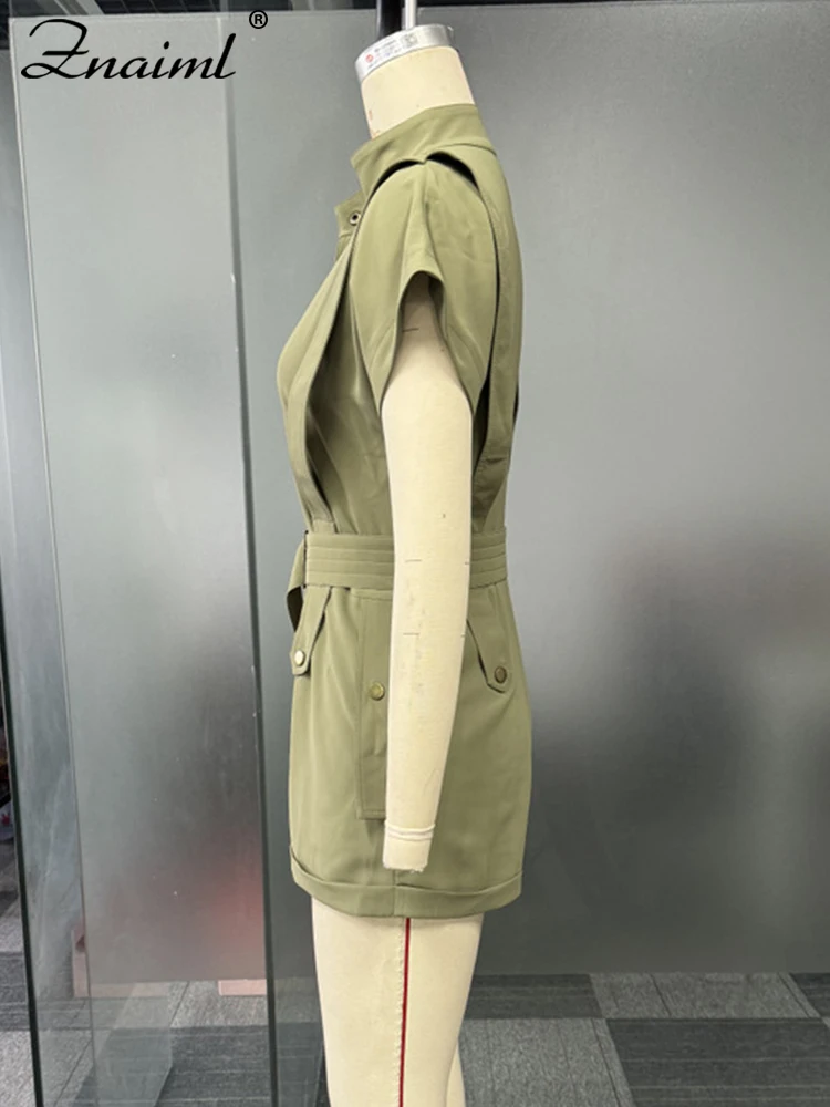Znaiml الصيف بنطال ذو قصة أرجل واسعة Playsuits السروال القصير مع حزام المرأة بذلة السراويل السوداء قصيرة الأكمام أنيقة قطعة واحدة Overslls
