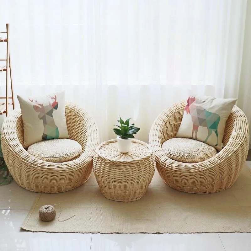 &Rattan sofa bedroom balcony sofa leisure lazy sofa coffee table pastoral single double personality creative