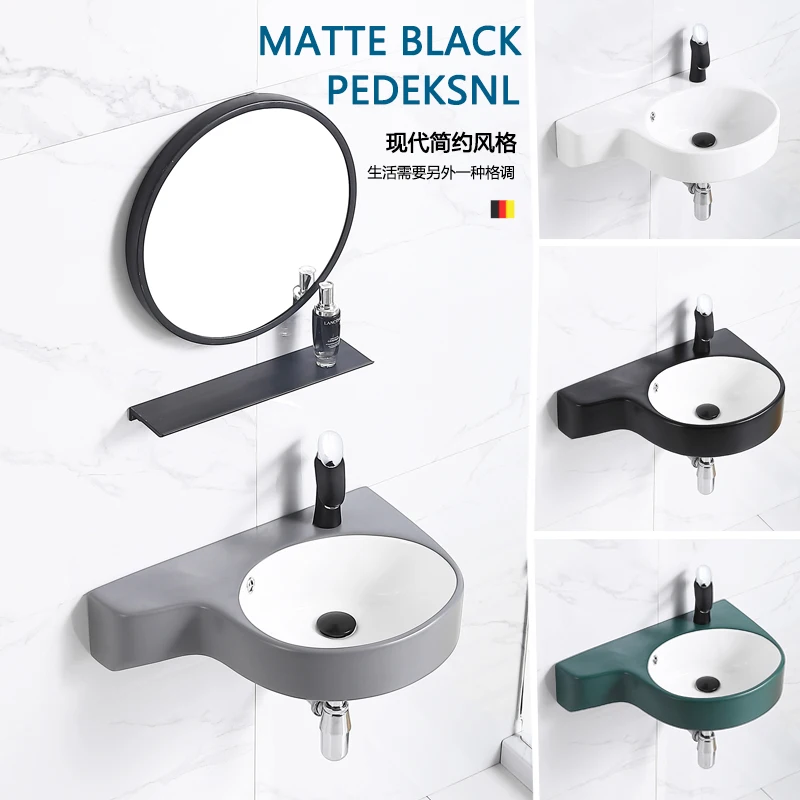 Small apartment bathroom washbasin creative wall-mounted ceramic integrated washbasin balcony washbasin heterosexual