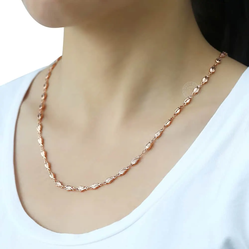 4mm 585 Rose Gold Color Neckalce For Women Girls Bud Link Chain Necklace Woman Fashion Jewelry Gifts 55cm 60cm