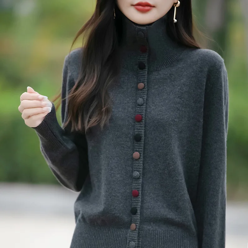 

Cardigan Women Sweaters Coats Stand Collar Thick Jackets Full Sleeve Jumpers Coat Y2k Streetwear Elegant Knit Autumn Winter