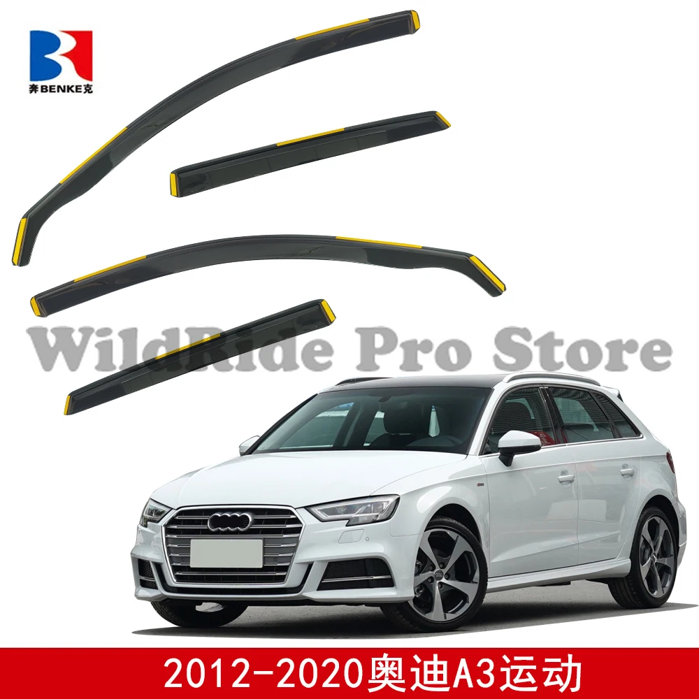 1 set For IN-CHANNEL Window Visor for AUDI A3 SPORT 2012-2020 Vent Deflectors Rain Sun Guards Window Deflectors Tape-On Vent Vis