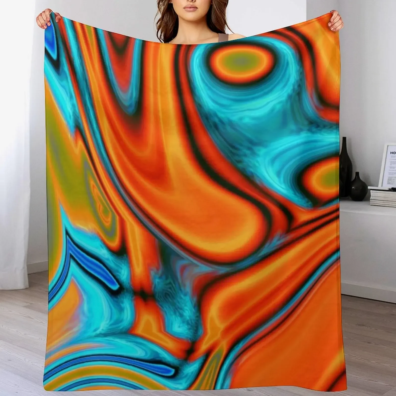 

vivid modern Southwest hipster turquoise orange swirls Throw Blanket Lightweight Warm Blanket for Indoor Outdoor Use