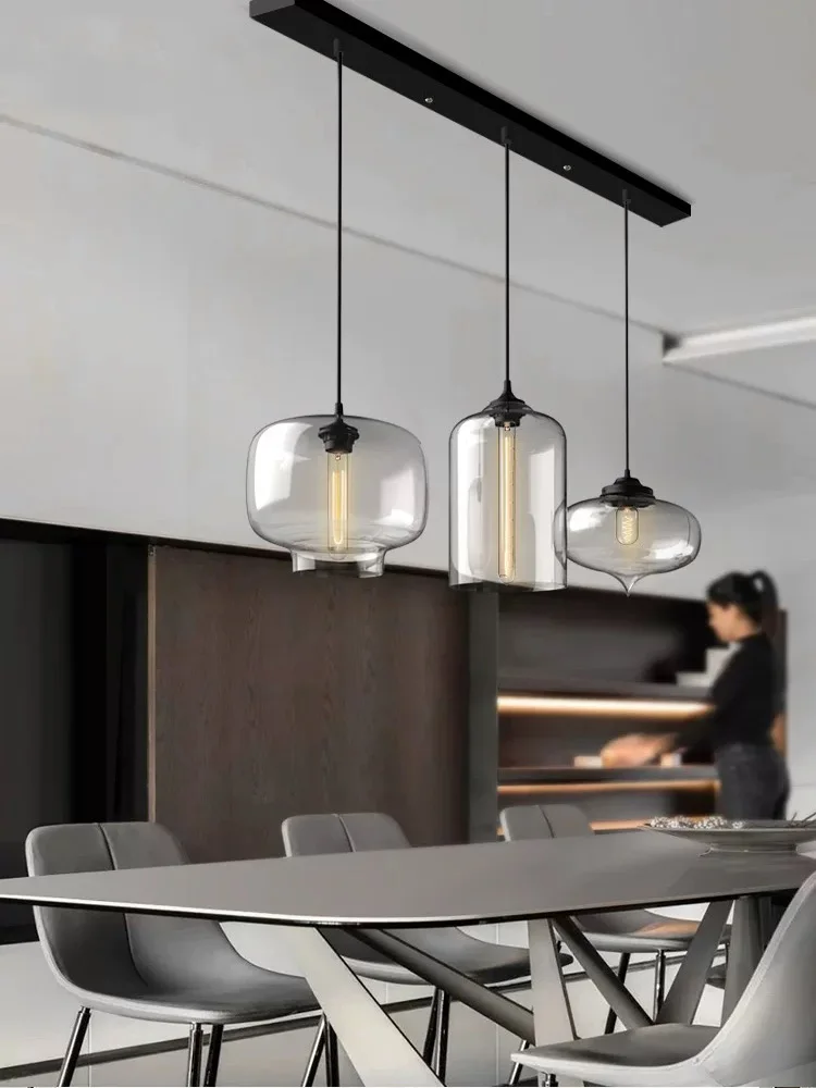 Luxury American Style Transparent Glass Chandelier 2025 Adjustable Black Pendant Lamp Ceiling Luster for Bar Lounge