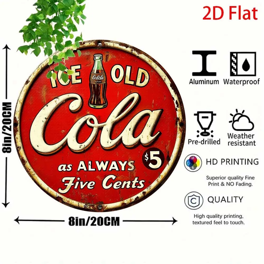 Vintage Ice-Cola Metal Wall Art Sign - 8x8 Inch Round Aluminum Rustic Decor, Retro Soda Advertising Style for Home, Kitchen, Bar view 4