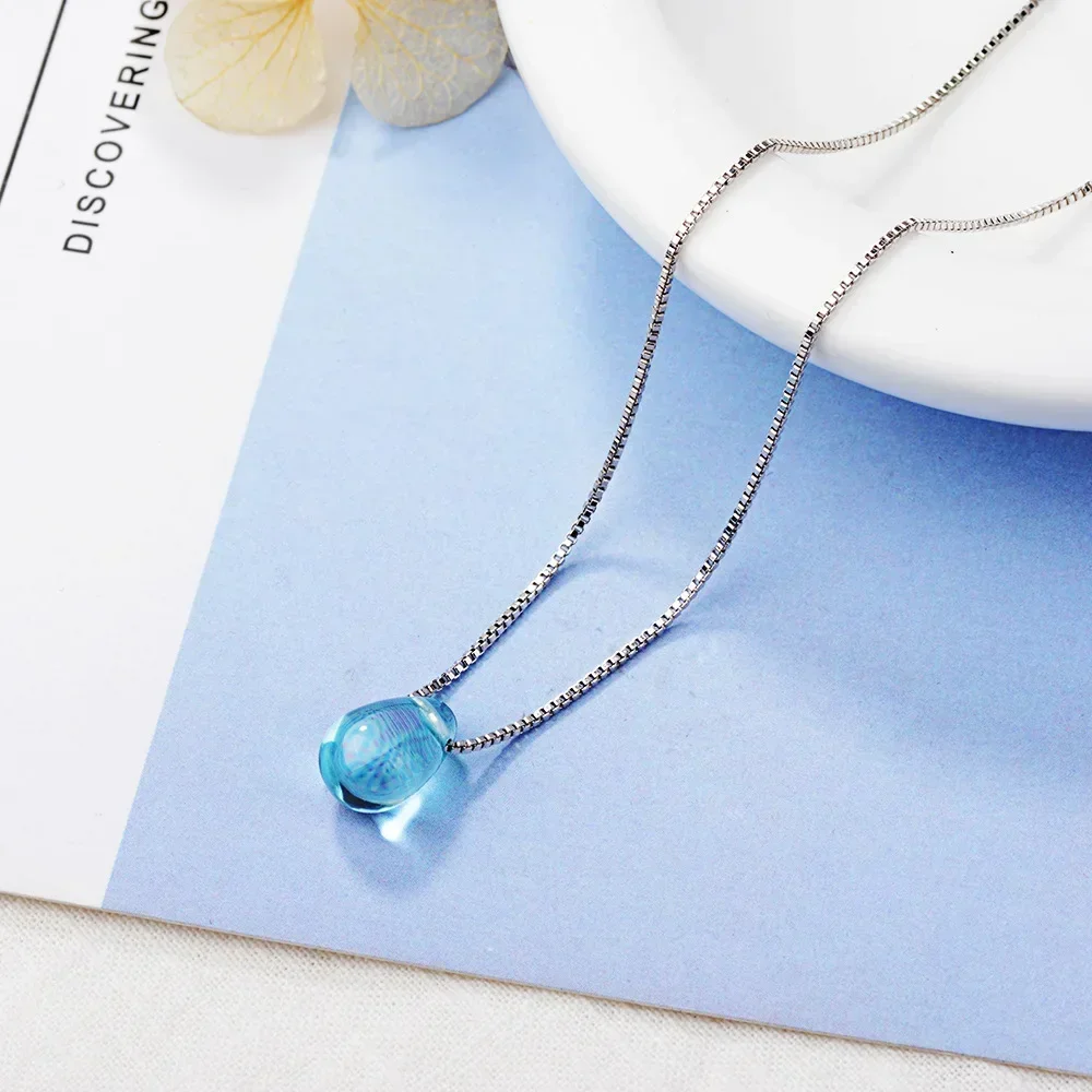 S925 Sterling Silver Women's Sapphire Box Chain Pendant Necklace (40cm + 3.5cm) Luxury Jewelry Free Shipping