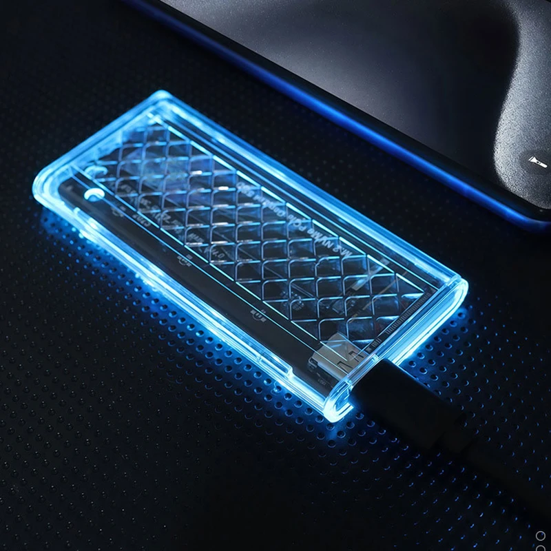 RGB 라이트 모바일 하드 드라이브 인클로저 무료 설치 NGFF/NVMe 솔리드 스테이트 드라이브 모바일 스토리지 박스용 M.2 투명 케이스