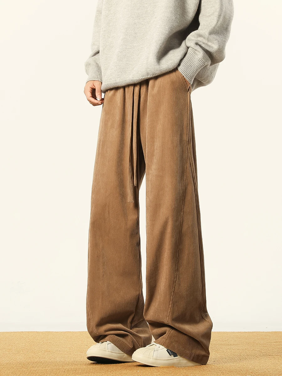 

Мужские вельветовые брюки цвета хаки свободного кроя в американском ретро-стиле, широкие штанины, осенне-зимние, модные, износостойкие, прямые...