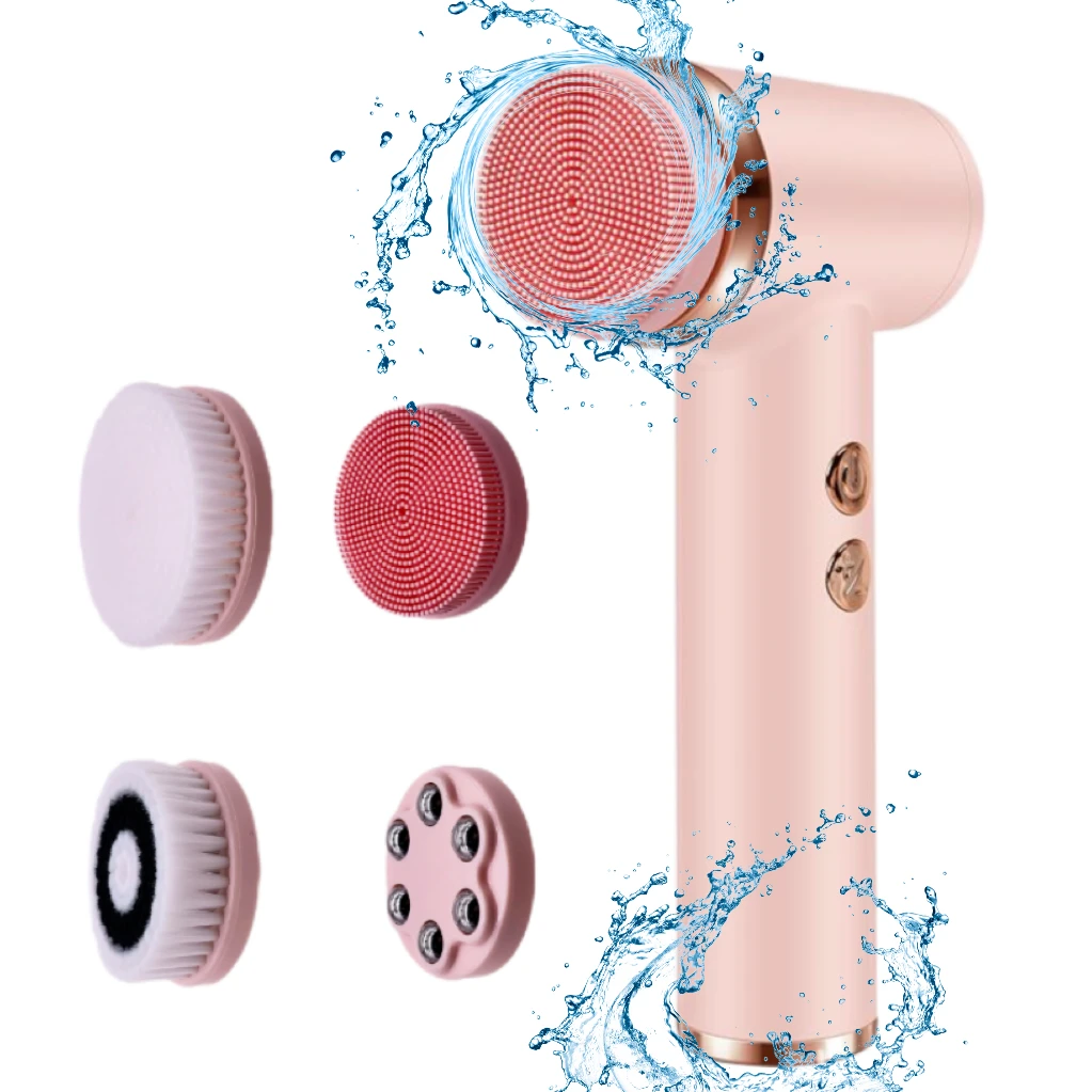 Electric Facial Cleansing Brush 4-in-1 Waterproof Rotating Soft Silicone Massager Deep Pore Cleaner Rechargeable Beauty Tool