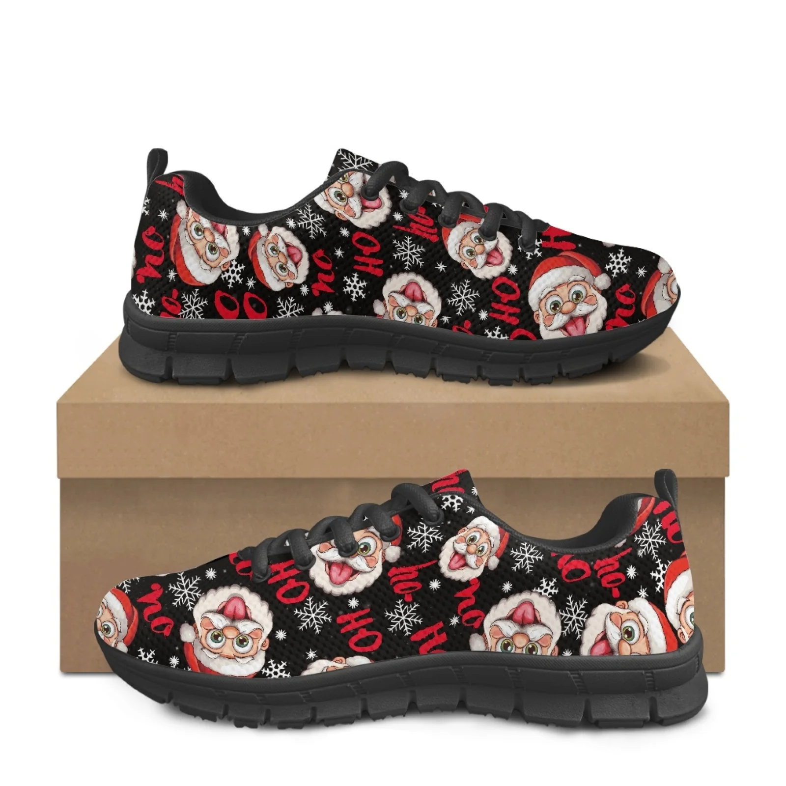 Coloranimal Santa Claus Women Shoes for Nurses Standing All Day Shock-Absorbing Running Sneakers for Travel