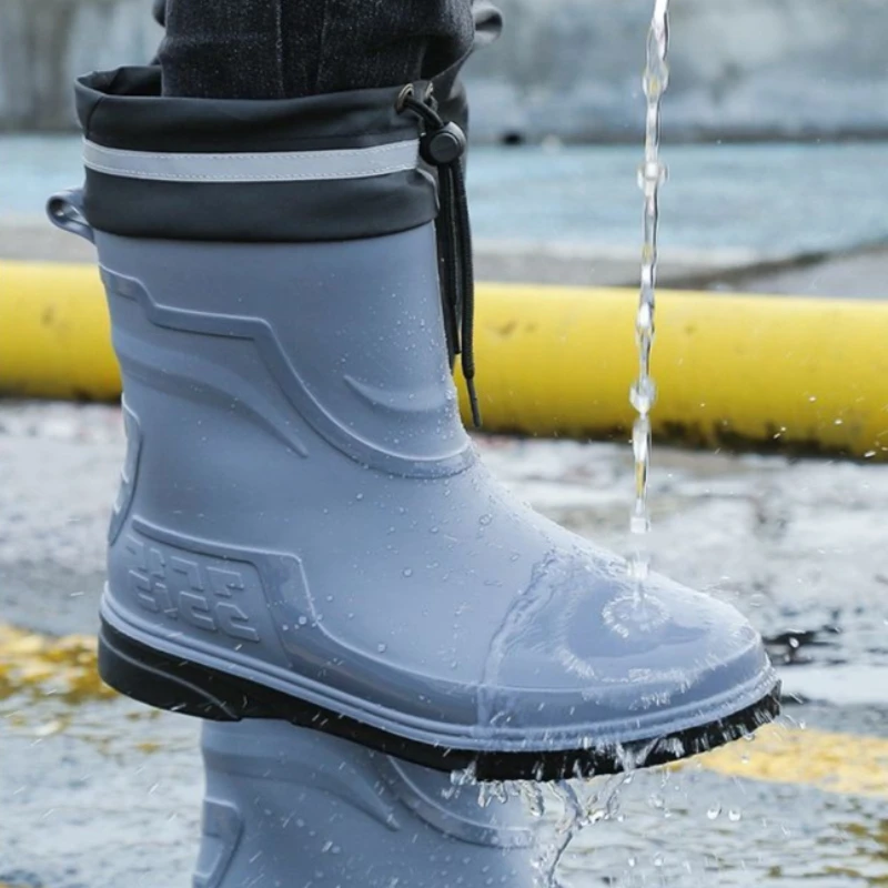 Men's Lightweight Mid-Tube Rain Boots No Lining Waterproof Mud-Resistant High Elastic Cuff Single Layer Shoes