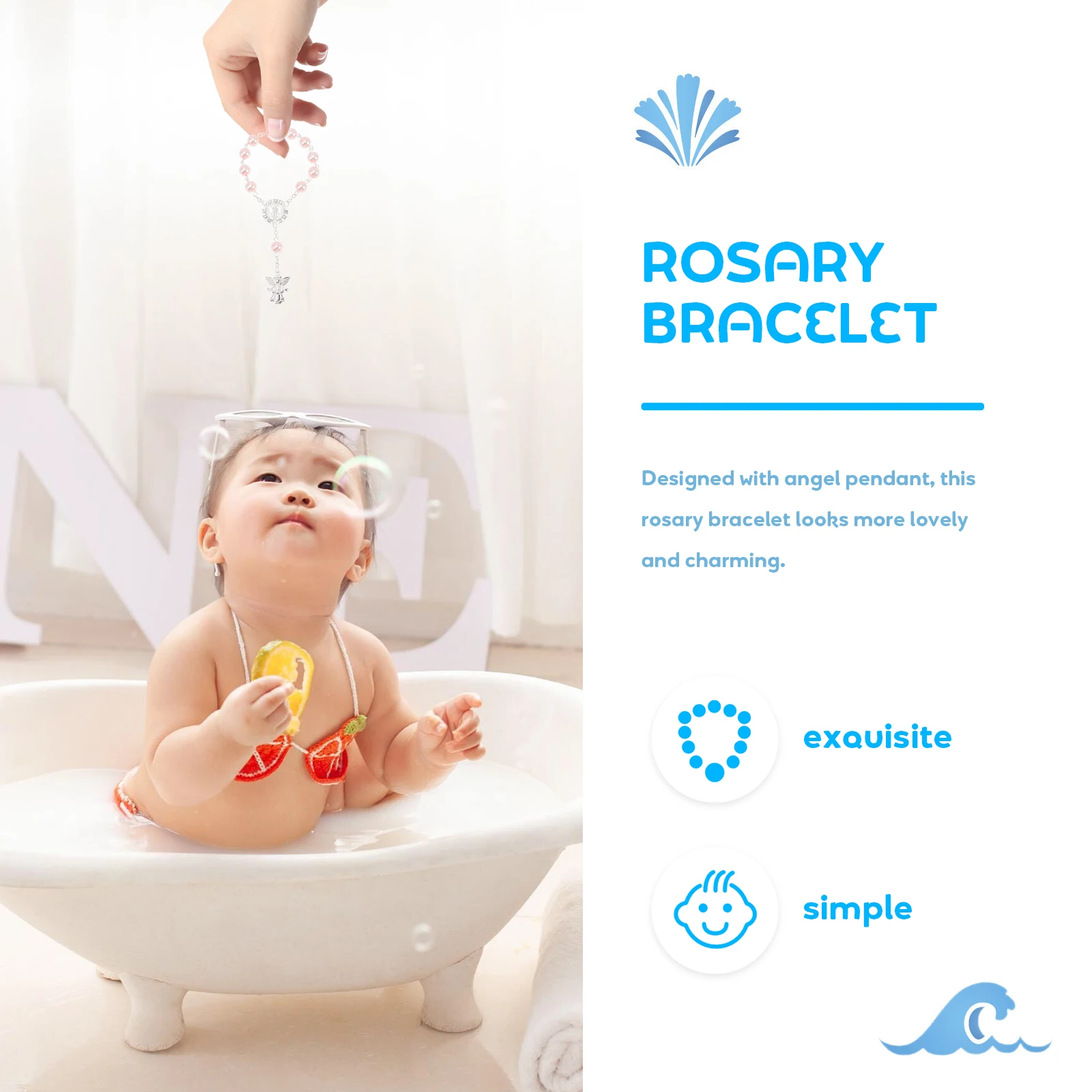 

4pcs Angel Rosary Baptism Decorations Baby Shower Bracelets Gifts for Girl High Strength Material Practical