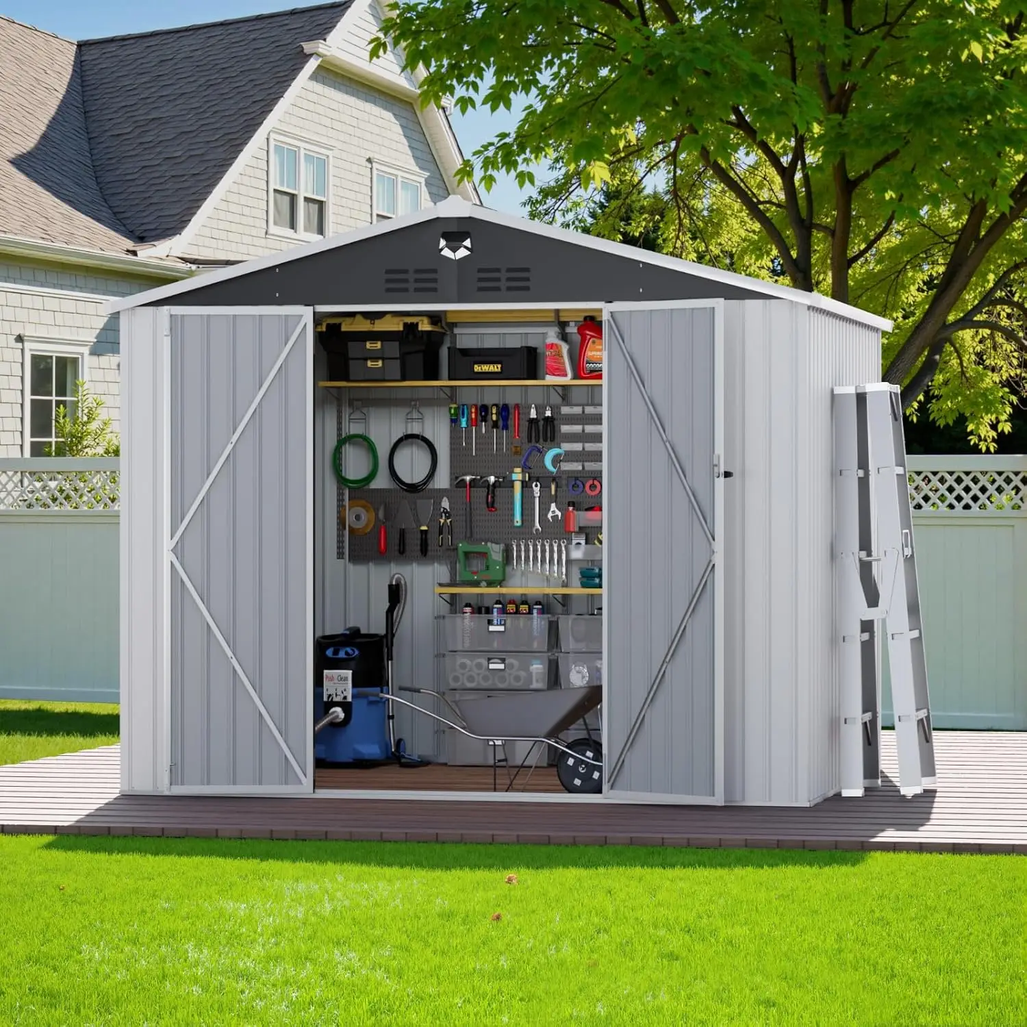 

Сарай для хранения на открытом воздухе 10x8 футов, металлический садовый сарай - сарай для инструментов с запирающимися дверями, водонепроницаемый, на заказ