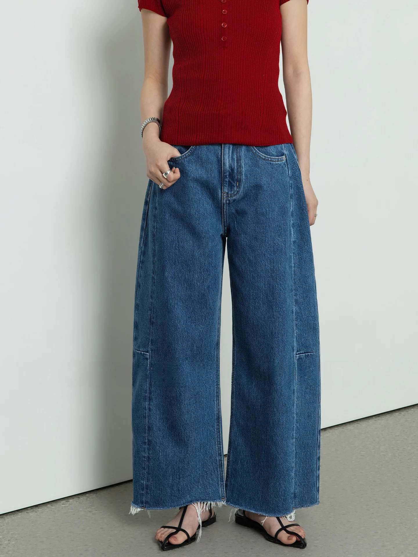 

Women's Geometric Single Denim Jeans High Waist Straight Leg Loose Washed Versatile Summer Wide Leg Pants Casual Cotton Zippe...
