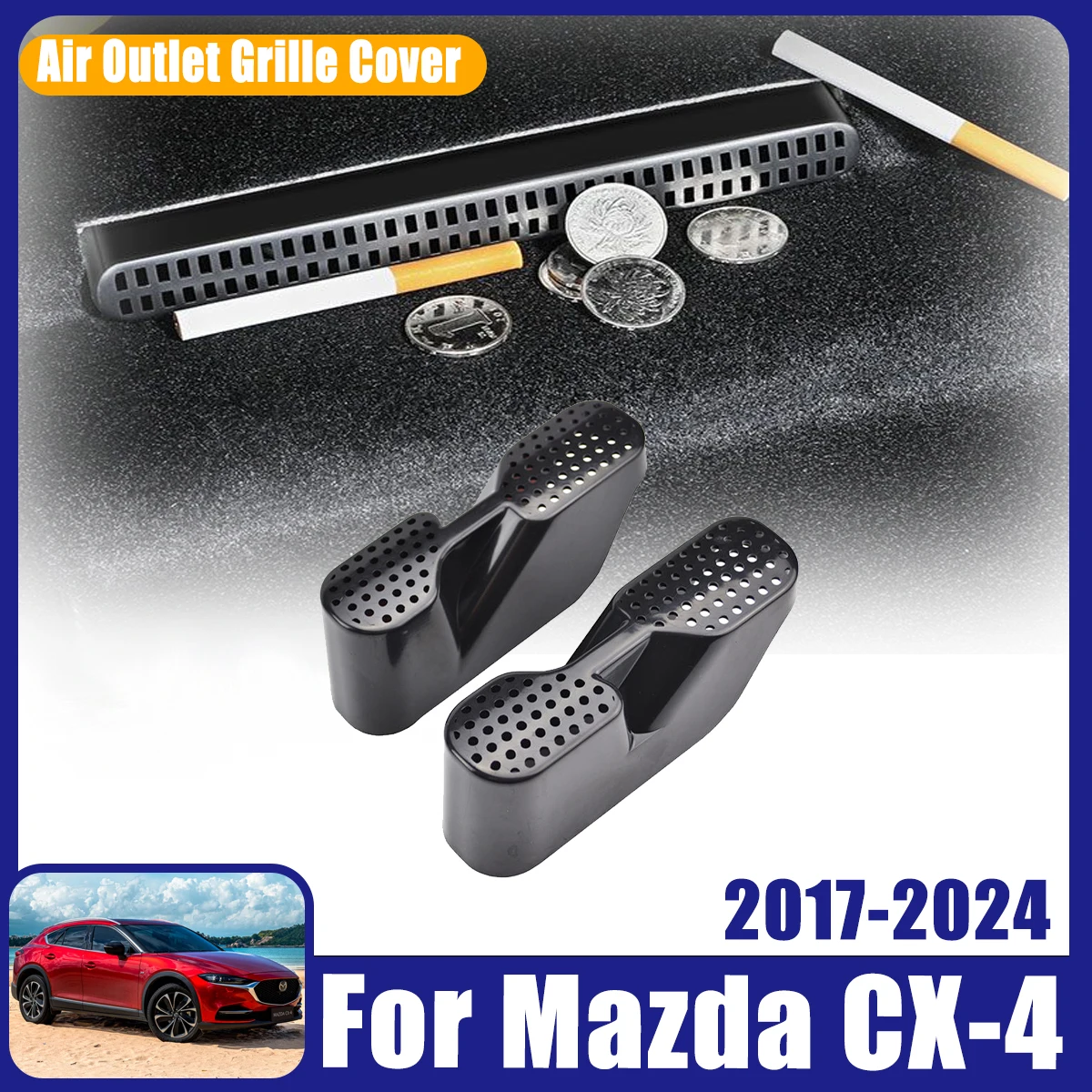 For Mazda CX-4 CX4 CX 4 2017-2024 2018  Car Accessories Under-Seats Air Vent Outlet Covers Protectors Anti Debris Dust Mesh ABS