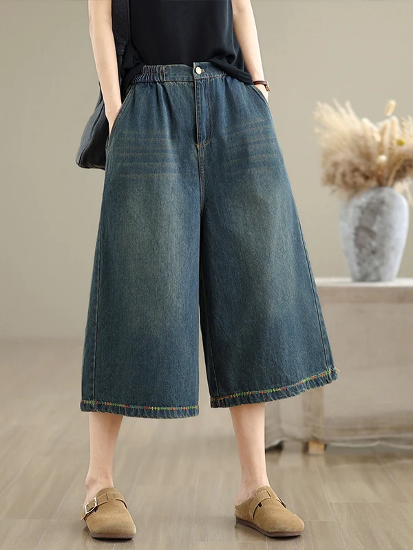 

American Sle High Waist Wide Leg Seven-Foot Blue Jeans Women's Summer New Loose Drapey orts Casual Straight Leg Jeans