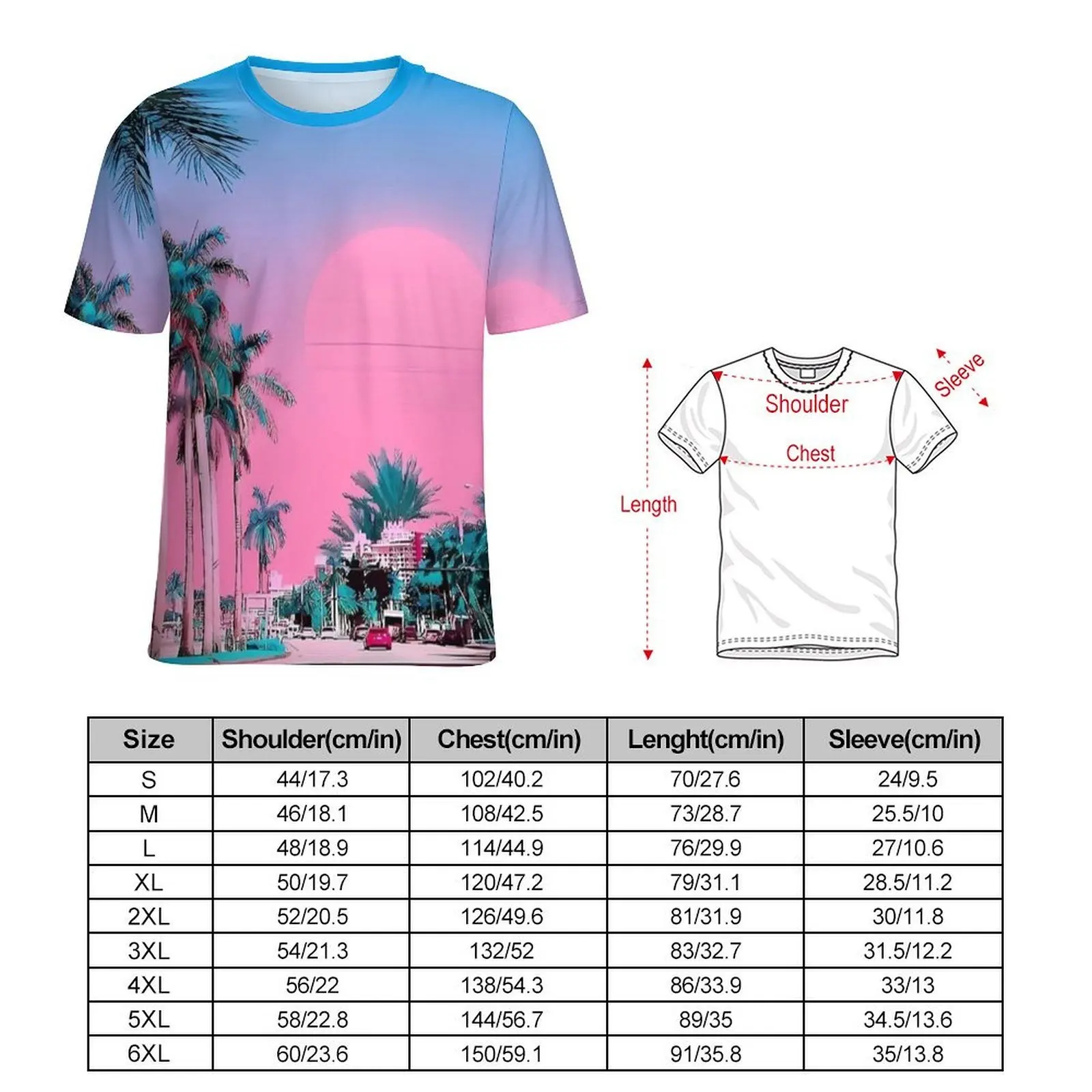 Vintage Miami Vapor Print T Shirt  Retro T-Shirts Man Casual Tee Shirt Original Short Sleeves Printed Top Tees Large Size