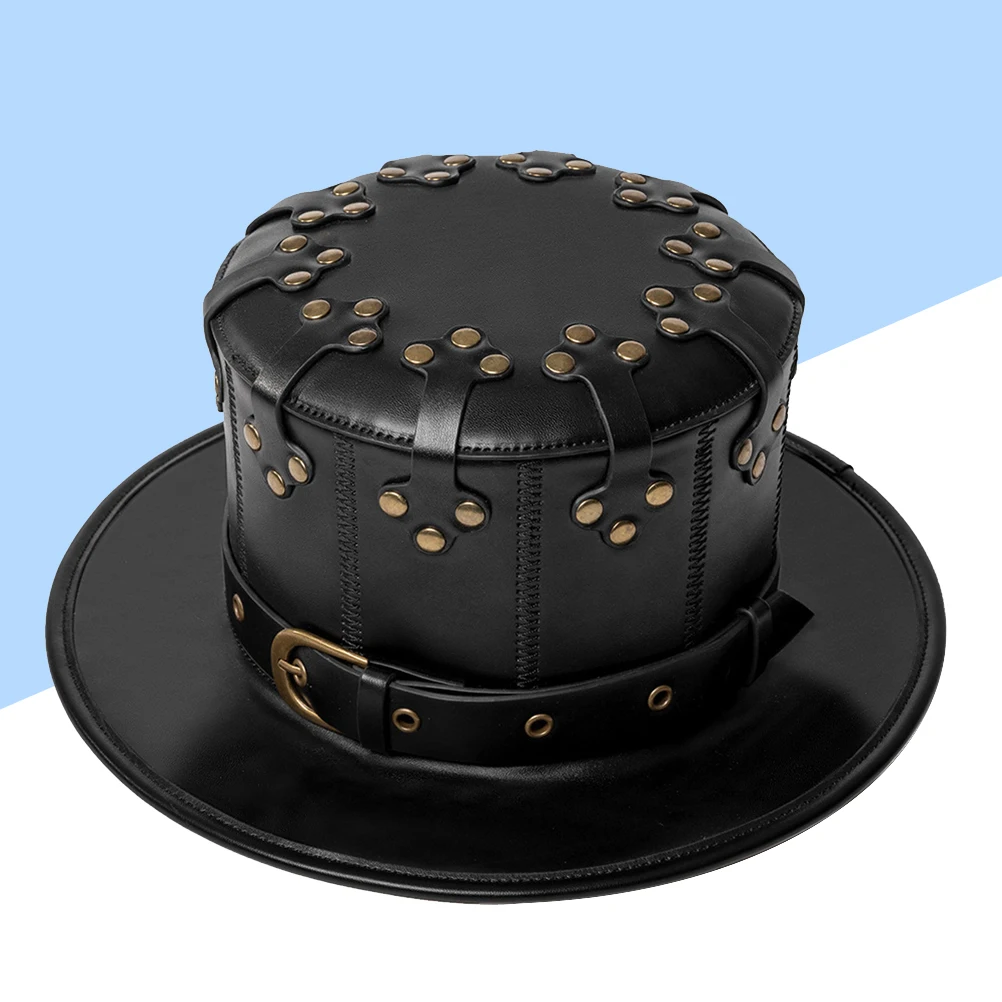 

Punk Style Hat High Cover Rivet Gentleman Halloween Party Prop Costume Accessory For Festival Dressing Black