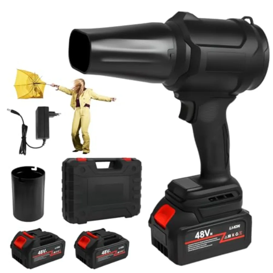 

Cordless Leaf Blower 500000RPM/min Turbo Jet Blower with 2 * 4000mAh Battery 1200G Thrust 2.8LB Lightweight Handheld Blower for