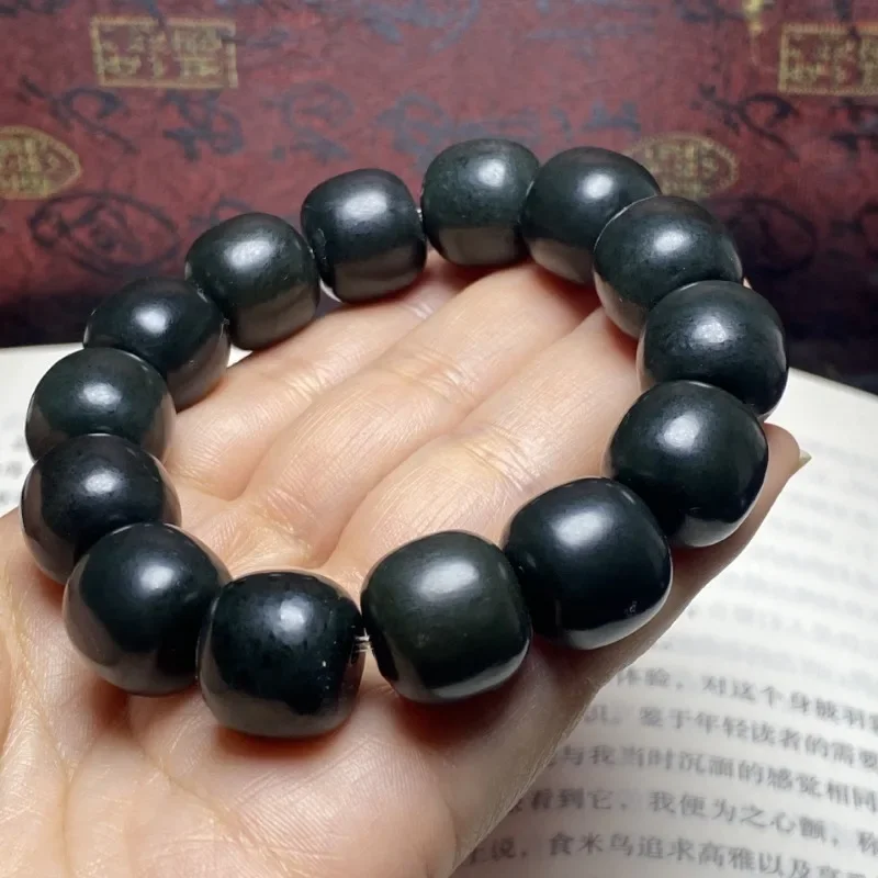 Natural Hetian jade sapphire old-style bead bracelet sapphire barrel bead men's jade bracelet abacus Passepartout jade bracelet.