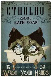 Interesting bathroom Octopus Metal logo Cthulhu shower Cap Hand washing tin logo Retro plaque Wall decoration suitable for home