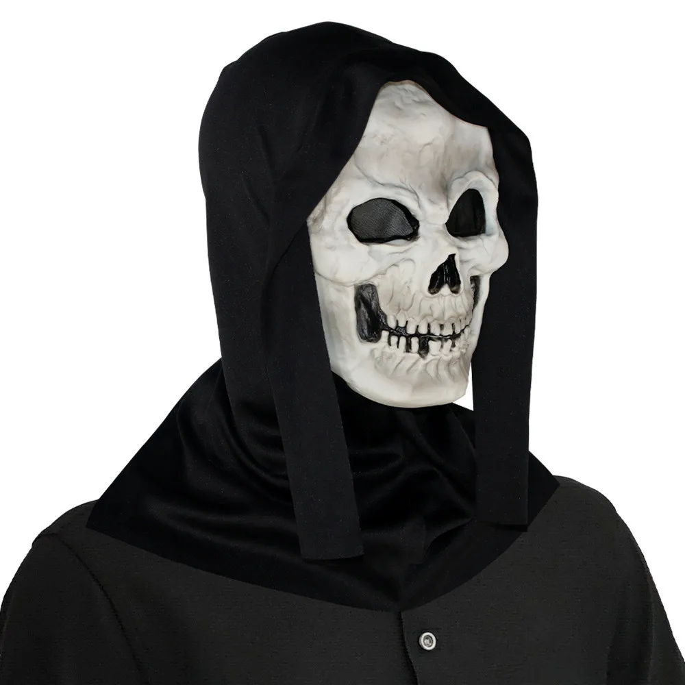 Halloween Skelett-Kopfmaske mit Schwarzem Kopftuch, Realistische Weiße Totenkopfmaske, Skelett-Cosplay-Kostüm – Detail 1