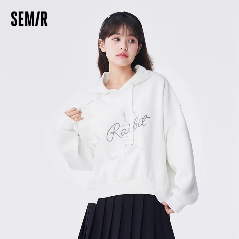 Semir Women Sweatshirt Autumn New Design Sense Rabbit Pullover Trendy Personality Loose Hooded Top Fashionable Sweater for Women