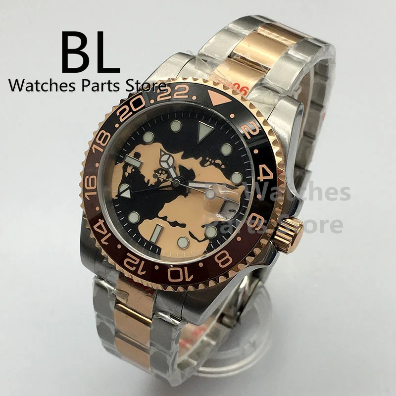 BL 40mm NH34 GMT Automatic Watch For Men Two-tone Rose Gold Sapphire Glass Full Luminous Dial100M Waterproof Mechanical Watches