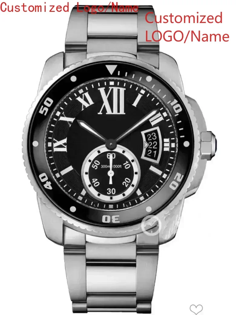 أزياء الساعات الرياضية السوداء الزرقاء للرجال الميكانيكية التلقائية ووتش السيراميك المطاط حسب الطلب