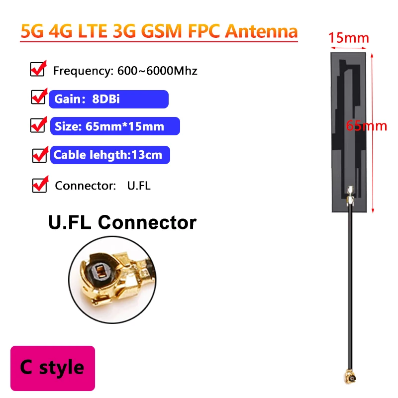 10PCS 5G 4G LTE 3G GSM Interne FPC Printplaat Patch Antenne 600 ~ 6000Mhz Omni WiFi 8 ~ 10DBI Antenne Signaal Boost U.fl