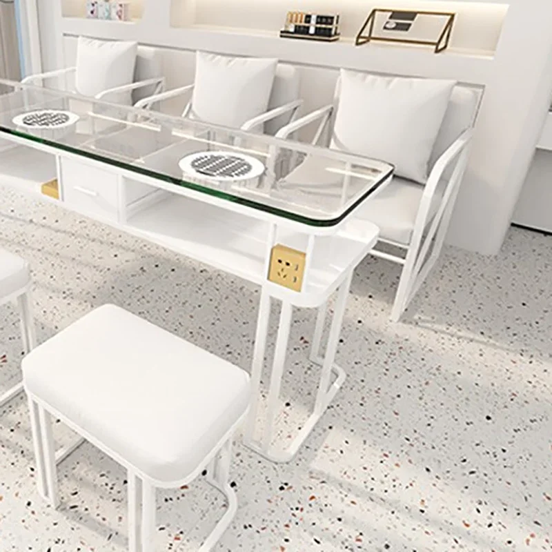 طاولة أظافر زجاجية محمولة متعددة الوظائف بتصميم أوروبي مع أثاث صالون ميسا الاحترافي للتخزين #6