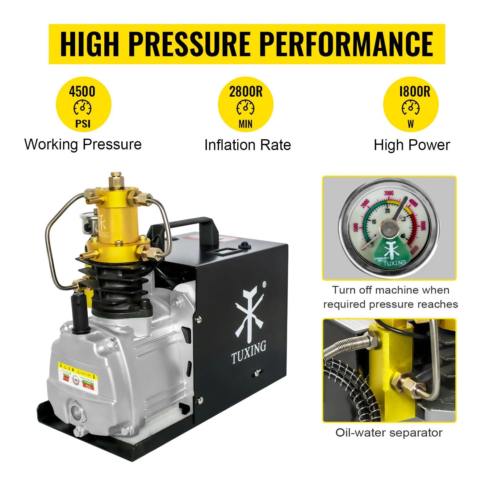 TUXING TXES022 4500Psi 300Bar PCP Air Compressor High Pressure Electric Compressor with Auto-Stop for PCP Air Rifle Scuba Diving