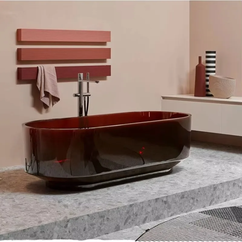 Modern Freestanding Artificial Stone Oval Bath Tub 1.7m Colorful Transparent For Soaking Hotel Bathroom
