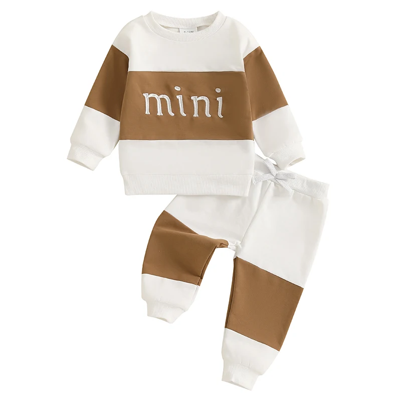 Pudcoco Baby Boy Fall Outfit Letter Embroidery Long Sleeve Sweatshirt and Elastic Pants 2 Piece Clothes for Toddler 6M-3T