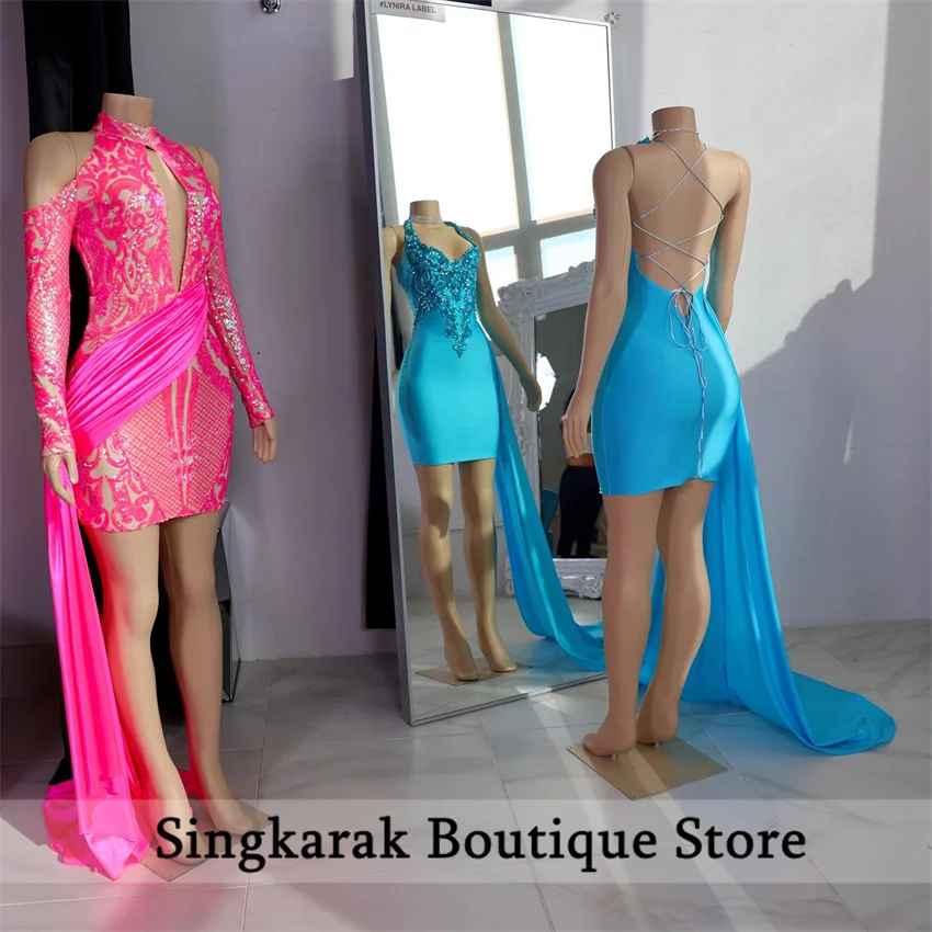 Blauwgroen Blauw Diamant Afrikaanse Cocktailjurken Kralen Verjaardagsfeestje Jurken Mini Korte Galajurken Zwarte Meisjes Homecoming Customiz