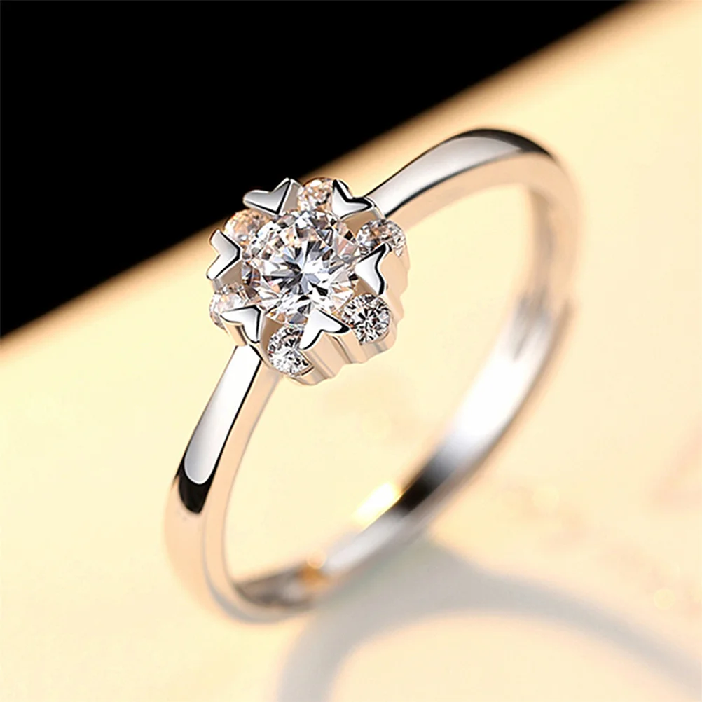

2Pcs Diamond Rings Rhinestone Snowflake Fashion Elegant Jewelry for Women Party Engagement Events Rhinestone Ring