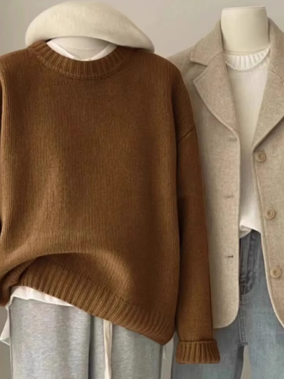 Womens Loose Sweater Autumn Winter Short base sweater Base Layer Top Soft waxy round neck 100 pure cashmere Sweater