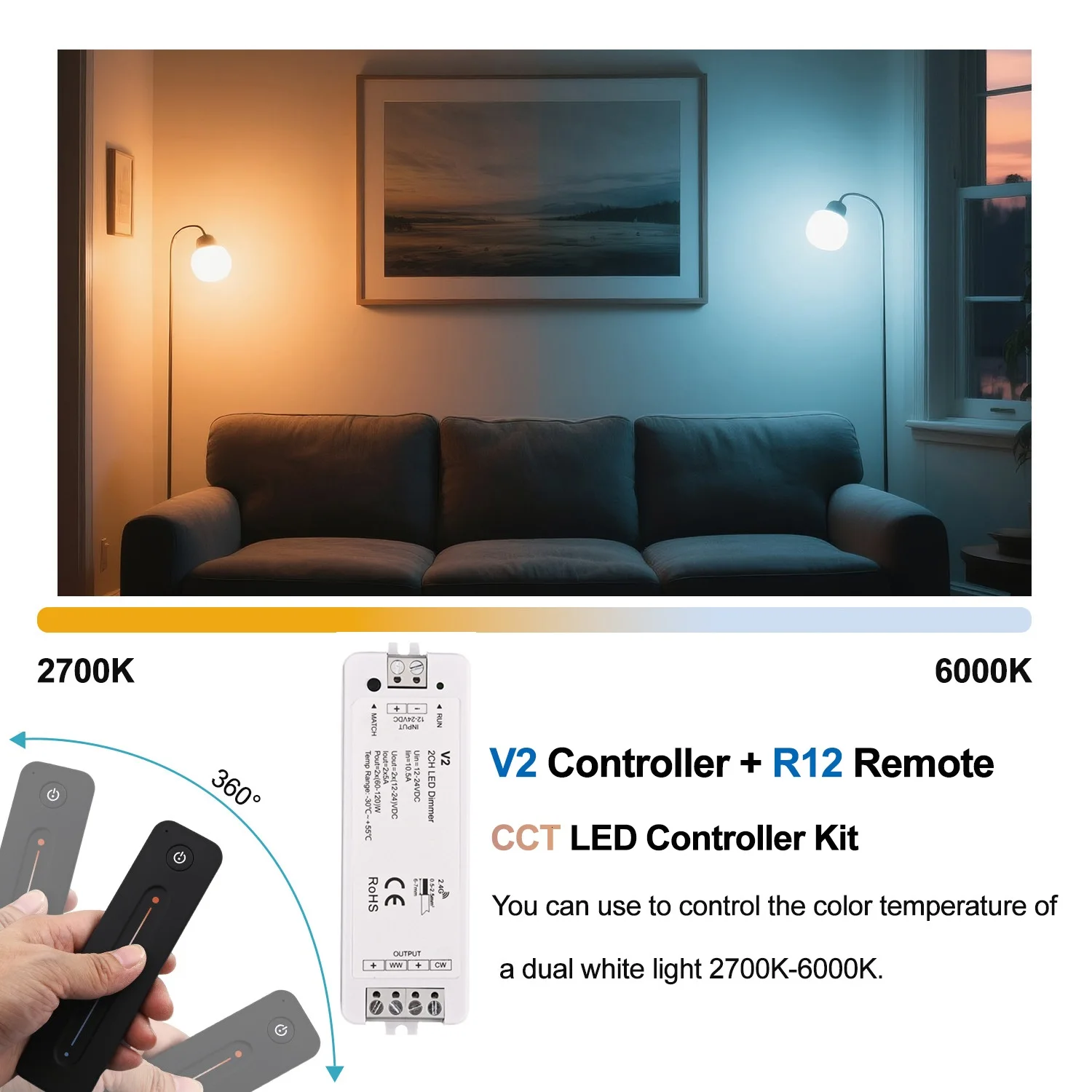 Controlador LED V1, control remoto RF R11, regulador LED inalámbrico V2, R12, V3 y R13 para tiras de luces LED RGB CCT DIM, iluminación LED COB 2835 5050