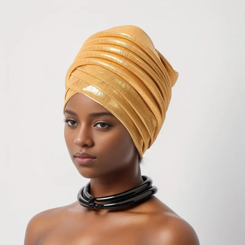 Topi Turban wanita Afrika bungkus kepala wanita Nigeria sudah dibuat ikat kepala Gele otomatis hiasan kepala Muslim hiasan kepala Pesta