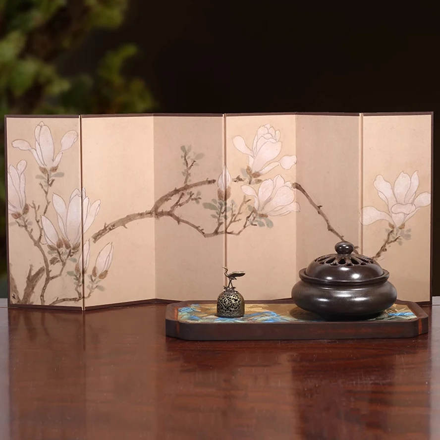 

Китайский складной экран, настольный декор, новый настольный разделитель в азиатском стиле для учебы, офиса, дома, шелковая художественная панель, элегантная подарочная коробка, подарок