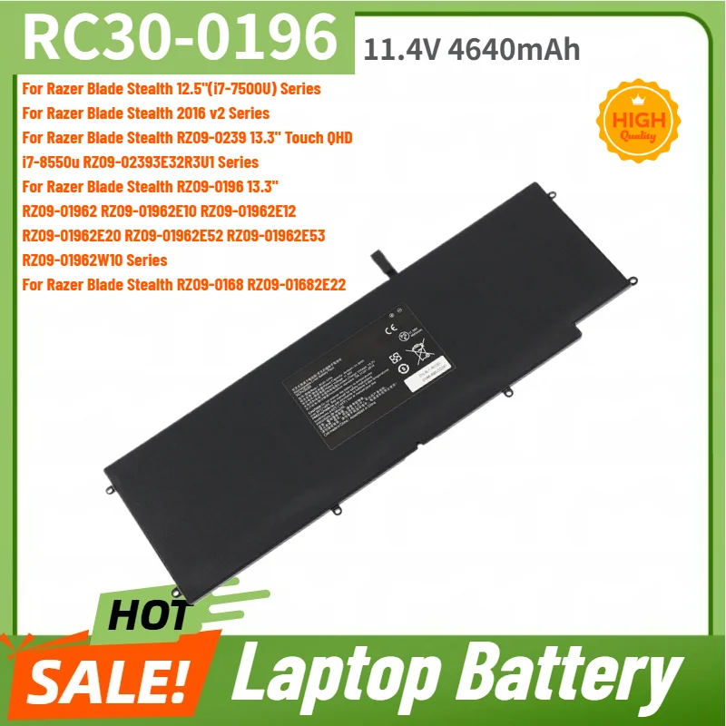 RC30-0196 Laptop Battery 11.4V 4640mAh for Razer Blade Stealth 2016 v2 Series, RZ09‑0196 13.3