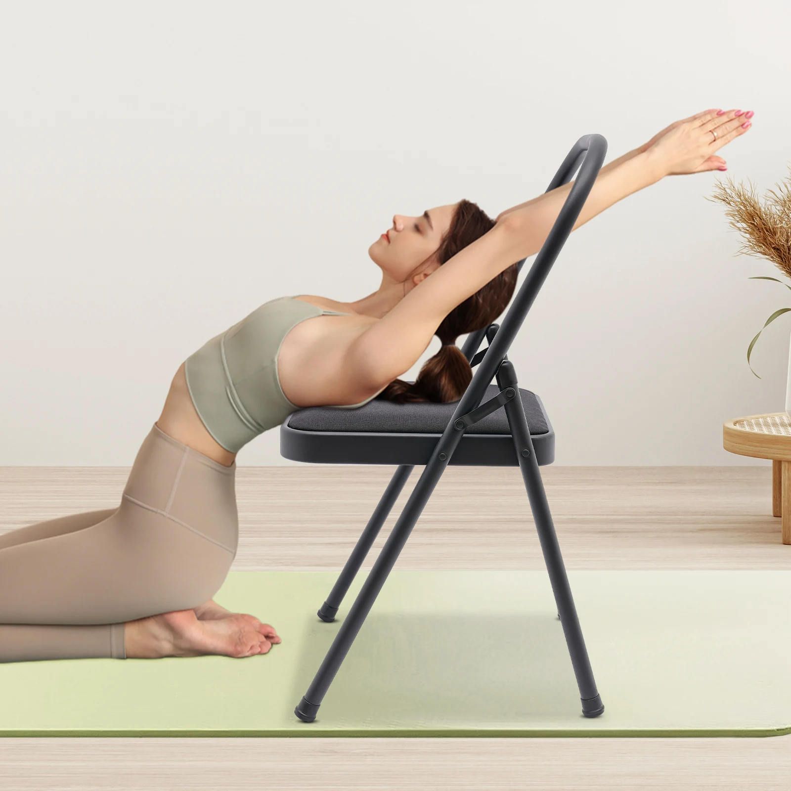 Foldable Yoga Auxiliary Chair Yoga Chair with Lumbar Back Support Yoga Practice Balance Chair