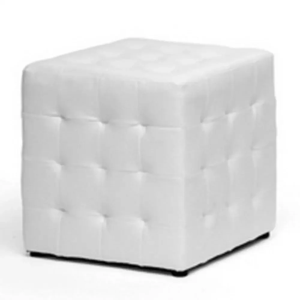 

Faux Leather White Ottoman Set of 2 Tufted Wood Frame Lightweight Sturdy Cube Legs Square
