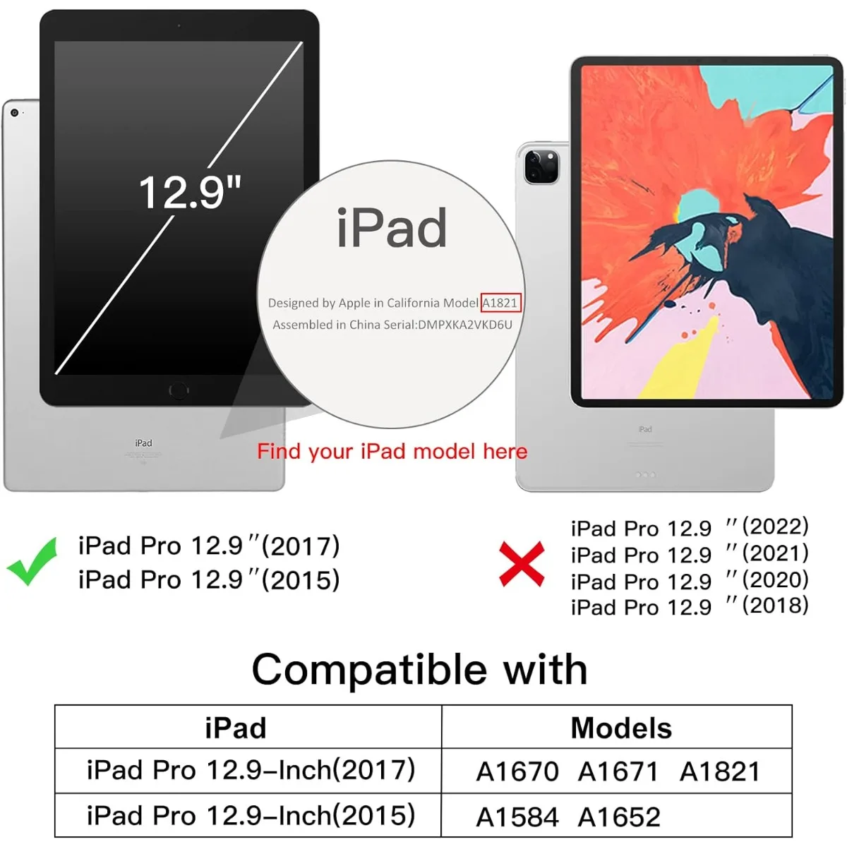 iPad Pro 12.9インチ用ケース (第2/3/4/5世代、2018/2020/2021/2022年モデル)、iPadタブレットケース、オートスリープ/ウェイク機能付き (ブラック)