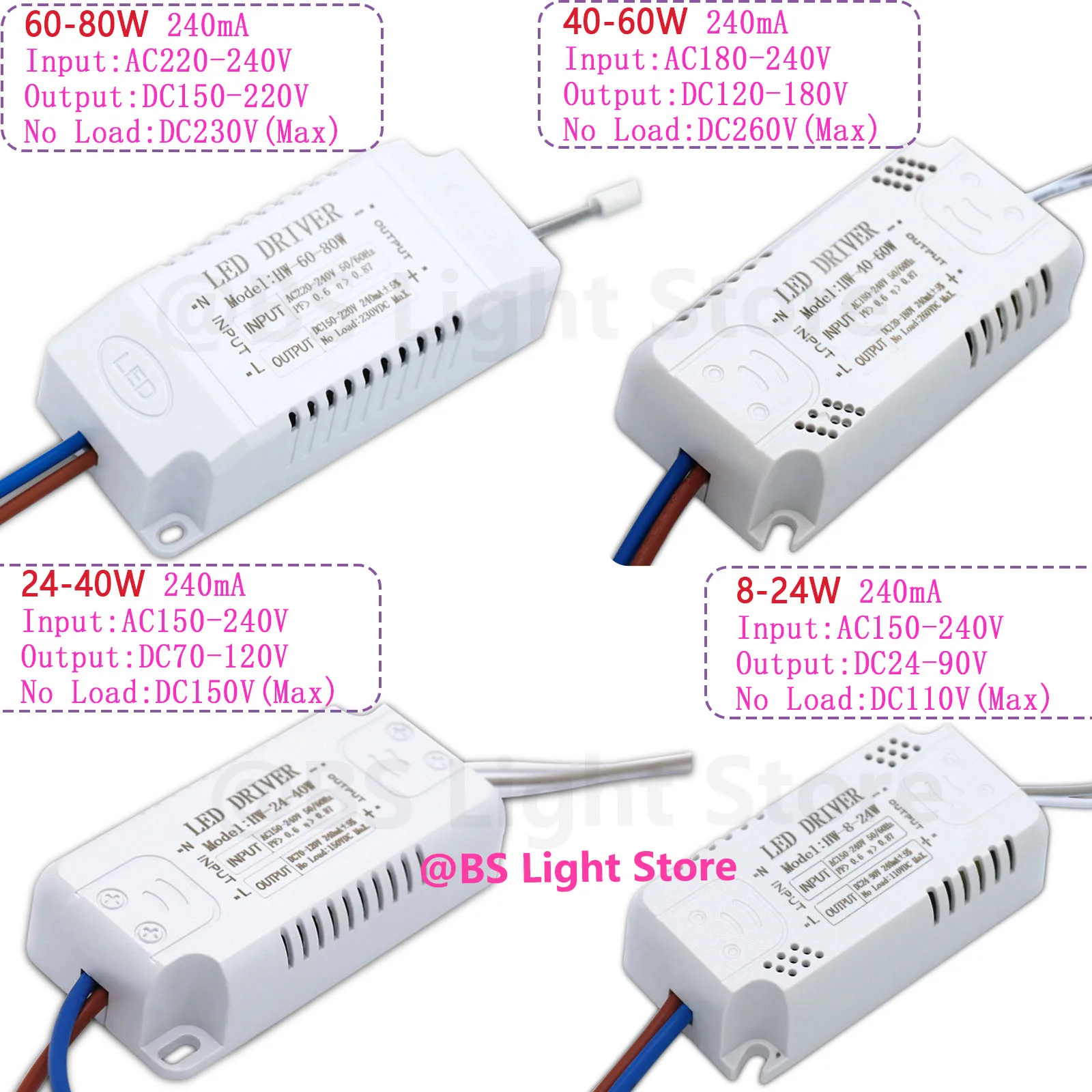 LED Driver Transformer 220V 60-80W 40-60W 24-40W 8-24W Constant Curr 240mA Lighting Panel DIY for Light Driver Para Luces LED-HW