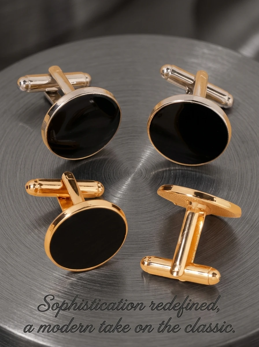 Round Black Enamel Cufflinks for Men Gold Silver Plated French Shirt Cuff Nails Business Wedding Formal Dress Suit Accessories