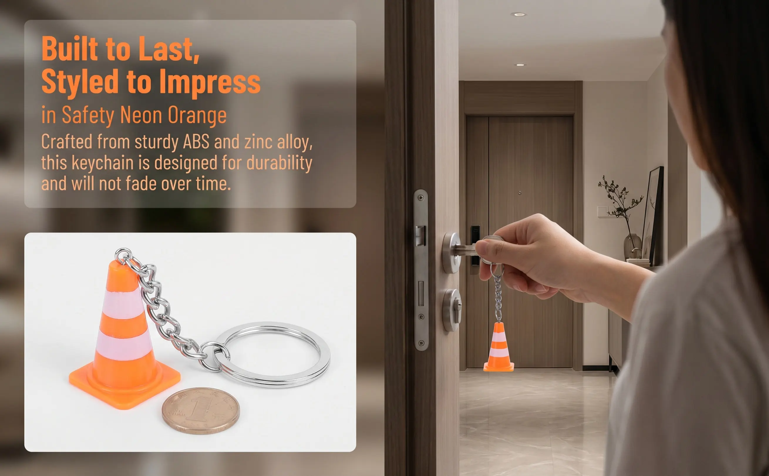 4Pcs Mini Traffic Cone Keychain Charms Lightweight Safety Inspired Pendant for Keychain Backpack Handbag Purse
