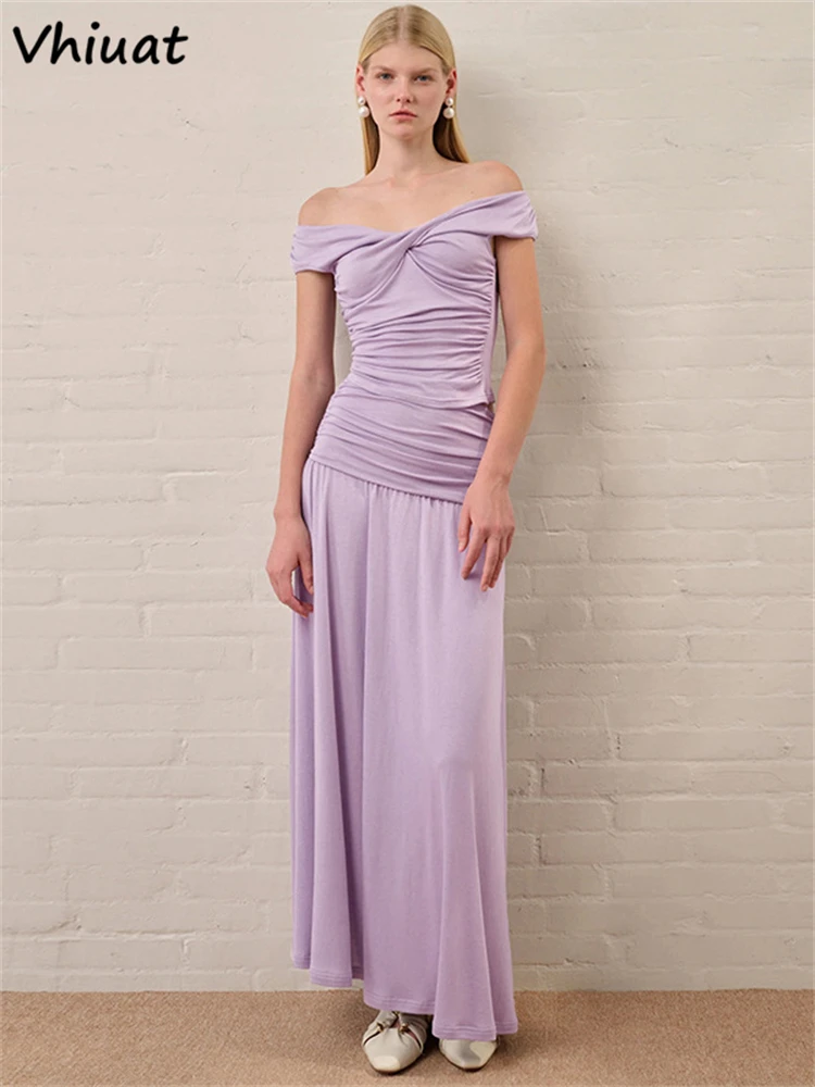 Vhiuat Vintage Elegantจีบกระโปรงผู้หญิงฤดูร้อน 2 ชิ้นชุดเสื้อกั๊กเสื้อY2Kยาวเอวสูงกระโปรงเซ็กซี่ชุด 2025