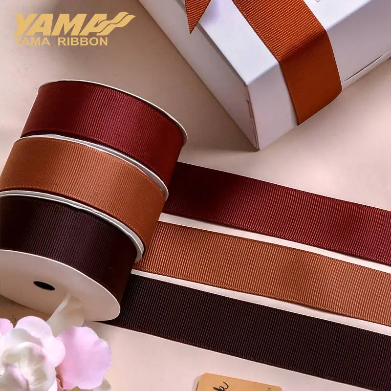 YAMA Dark Brown Ivory 25 28 32 38 mm 100yards/lot Grosgrain Ribbon for Gift Diy Dress Wedding Decoration Craft  Wrapping Ribbons