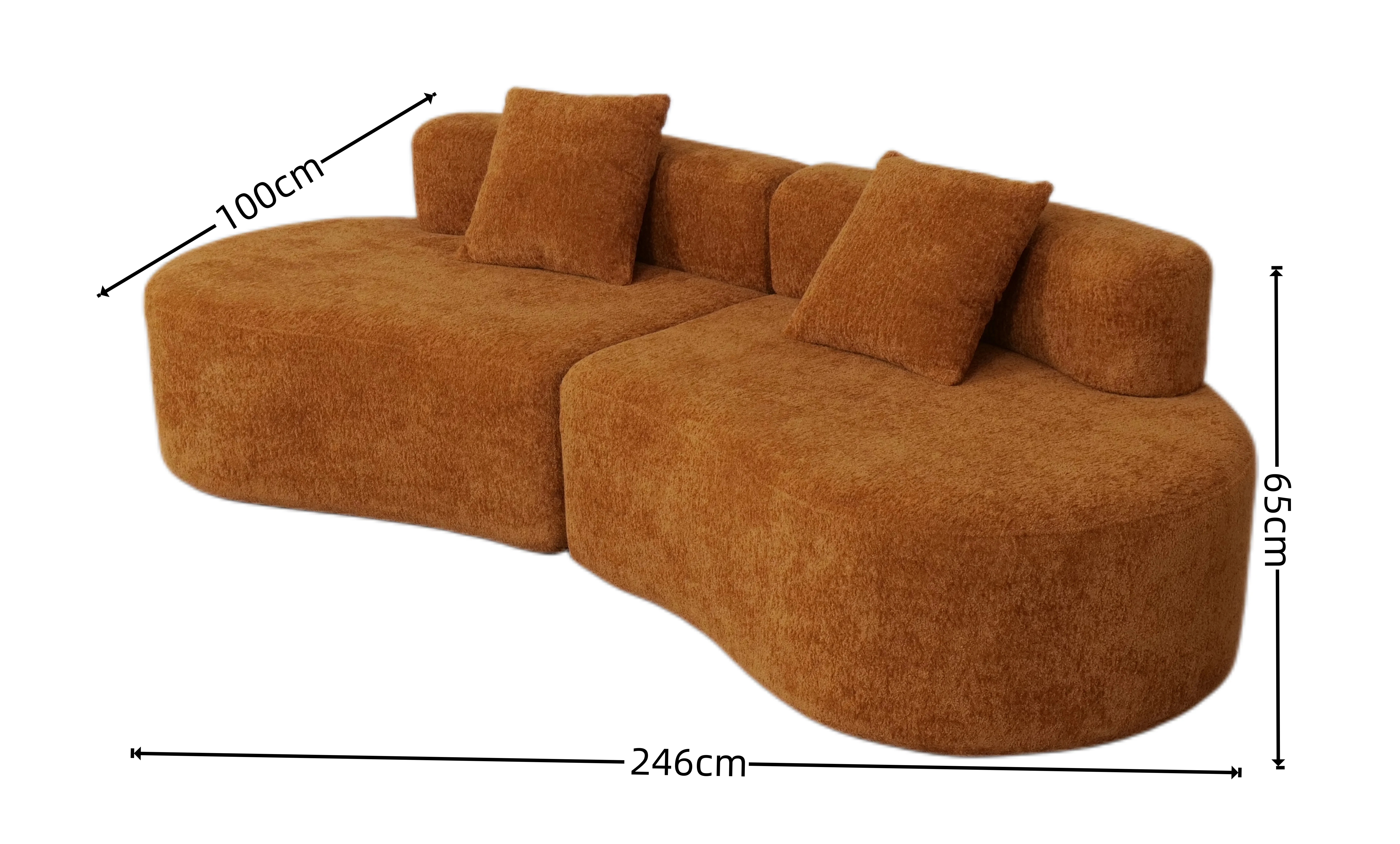#Modern Compressed Curved Three Seater Sectional Sofa Boucle Fabric Boneless High-density Sponge Filling Creamy Style Living Roo